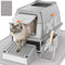 XL Stainless Steel Litter Box with Lid, Enclosed Metal Cat Pan